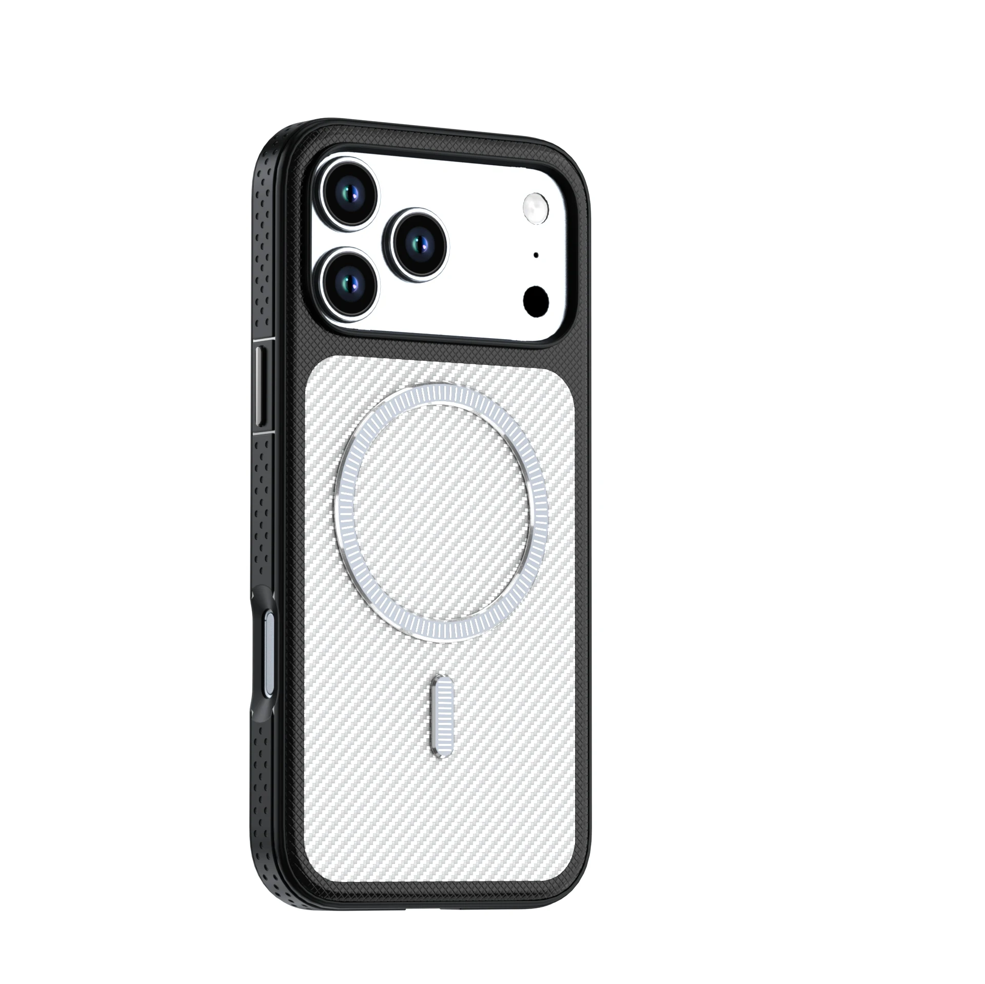 Capa Magnética Para Celular Com Textura De Fibra De Carbono (iphone 13 Pro Max Branco), Feita De Material Rígido De Policarbonato.