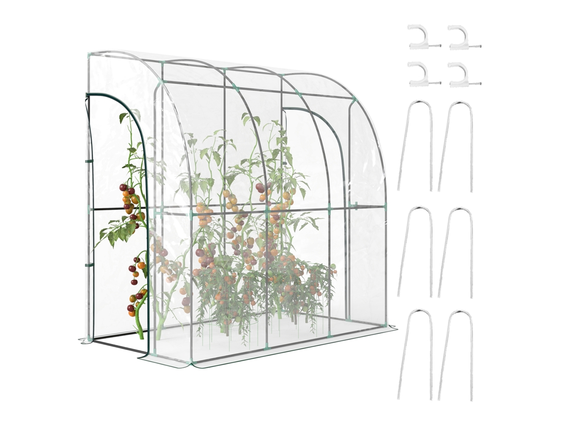 Estufa de jardim inclinada, com varanda, lona reforçada, 2 portas enroláveis, 214x118x212 cm, transparente | S/MARCA