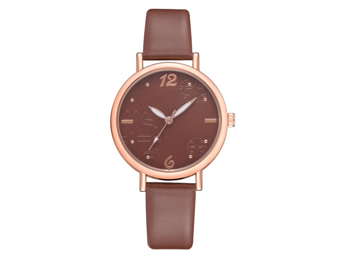 Relógio de Quartzo Feminino Estilo Vintage Pulseira de Couro Pu Marrom