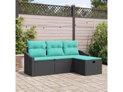 Vidaxl Conjunto De Sofás Com Almofada 4 Pcs Preto Rattan Sintético