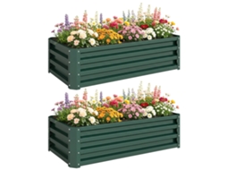Conjunto De 2 Canteiros Elevados De Metal Para Jardim Ou Varanda, Com Fundo Aberto, 110x50x30cm, Verde.