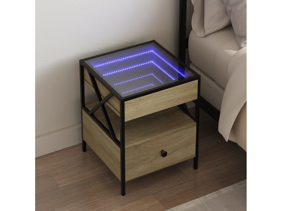 Vidaxl Mesa De Cabeceira C/ Led Infinity 40x40x51 Cm Carvalho Sonoma