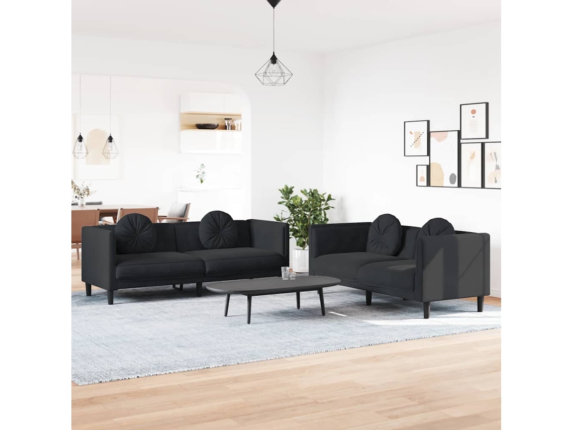 Vidaxl 2 Pcs Conjunto De Sofás Com Almofadas Veludo Preto
