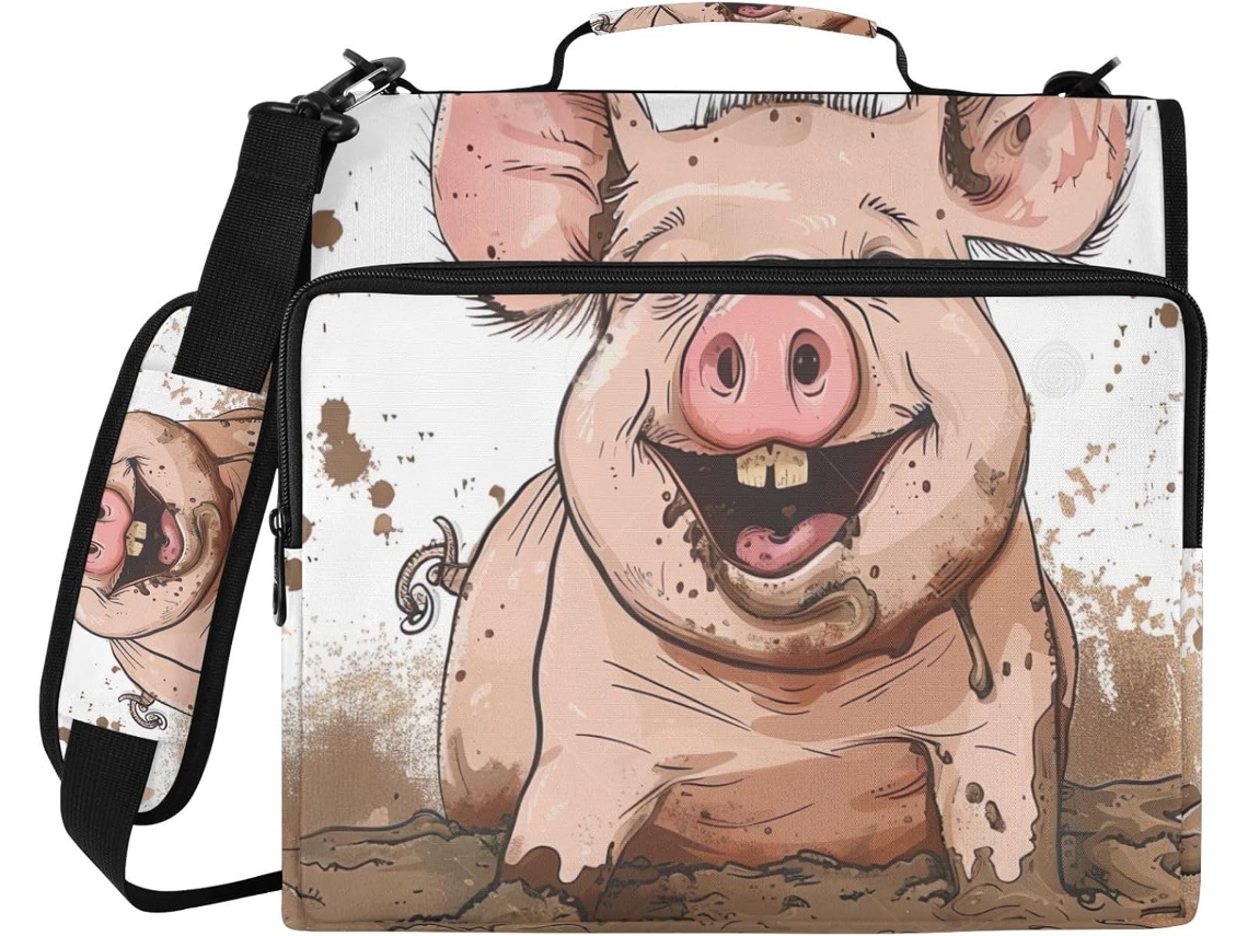 Bolsa Organizadora Com Zíper Piggy Mud Pig, Impermeável, Com 3-argolas, Ideal Escola E Escritório