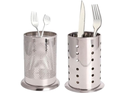 Porta-talheres redondo Rebe-porta em aço inoxidável para utensílios de cozinha, com design vazado e base espessa, conjunto de 2 peças.