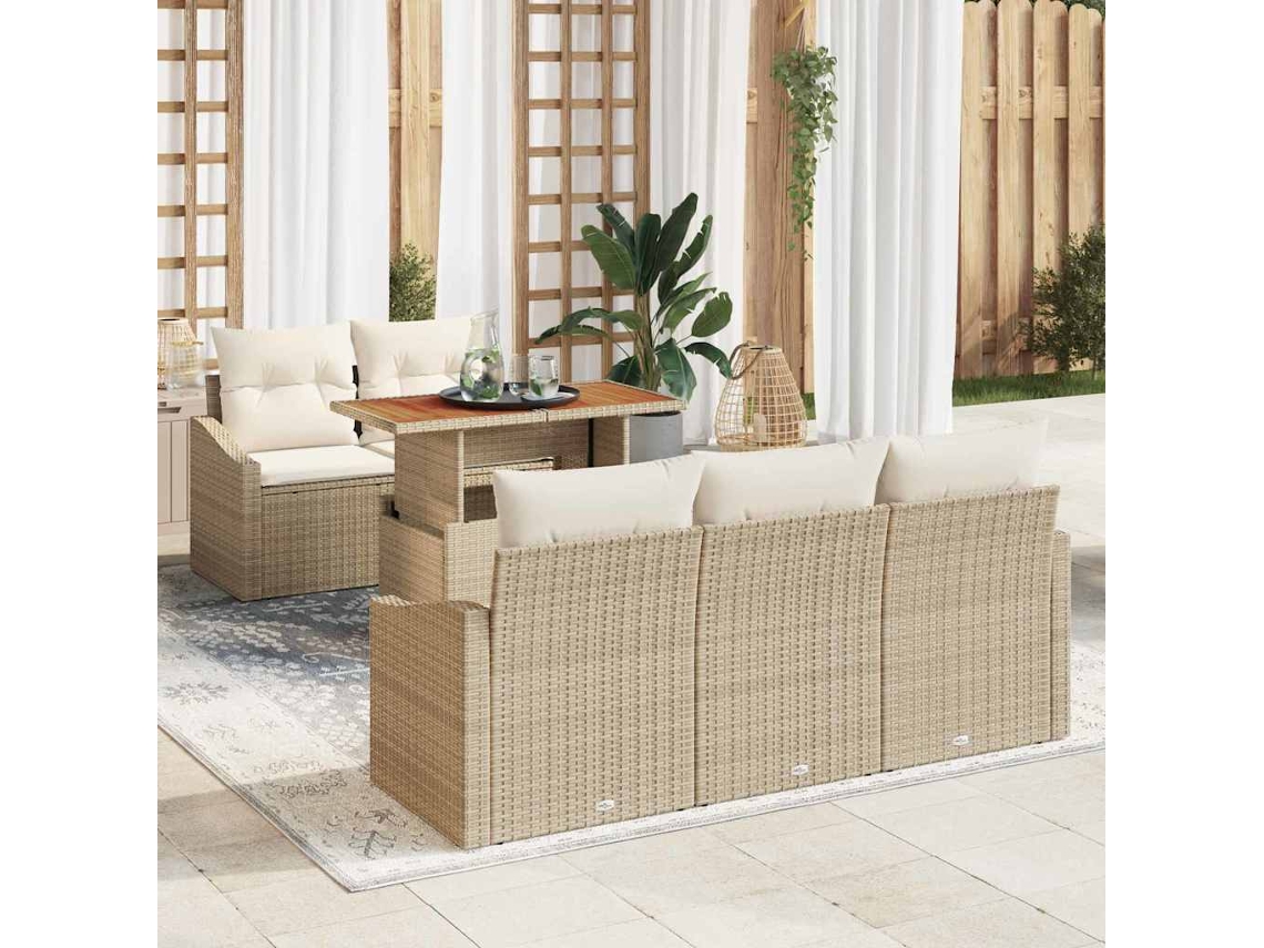 Vidaxl Conjunto De Sofá De Jardim 6 Unid. Bege Rattan Sintético