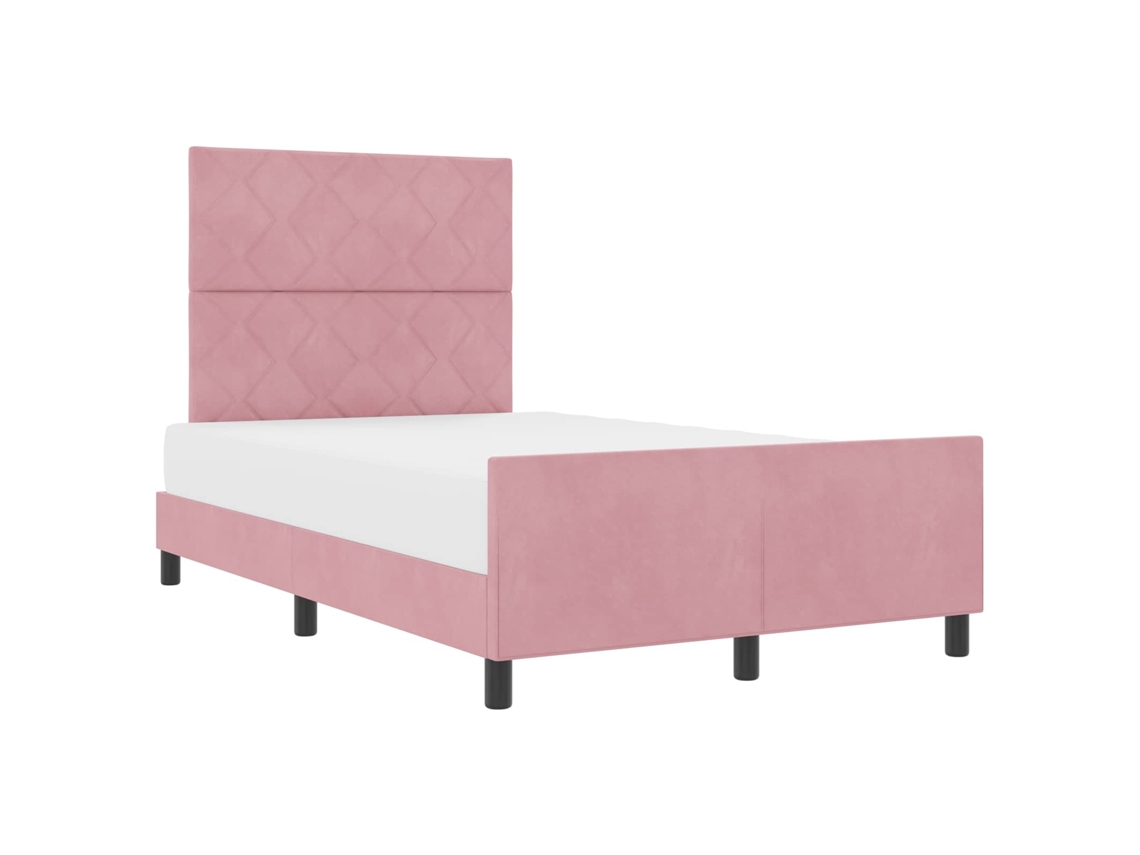 Cama De Casal | Camas Para Quarto | Cama Box Com Cabeceira Rosa 120 X 190 Cm Veludo