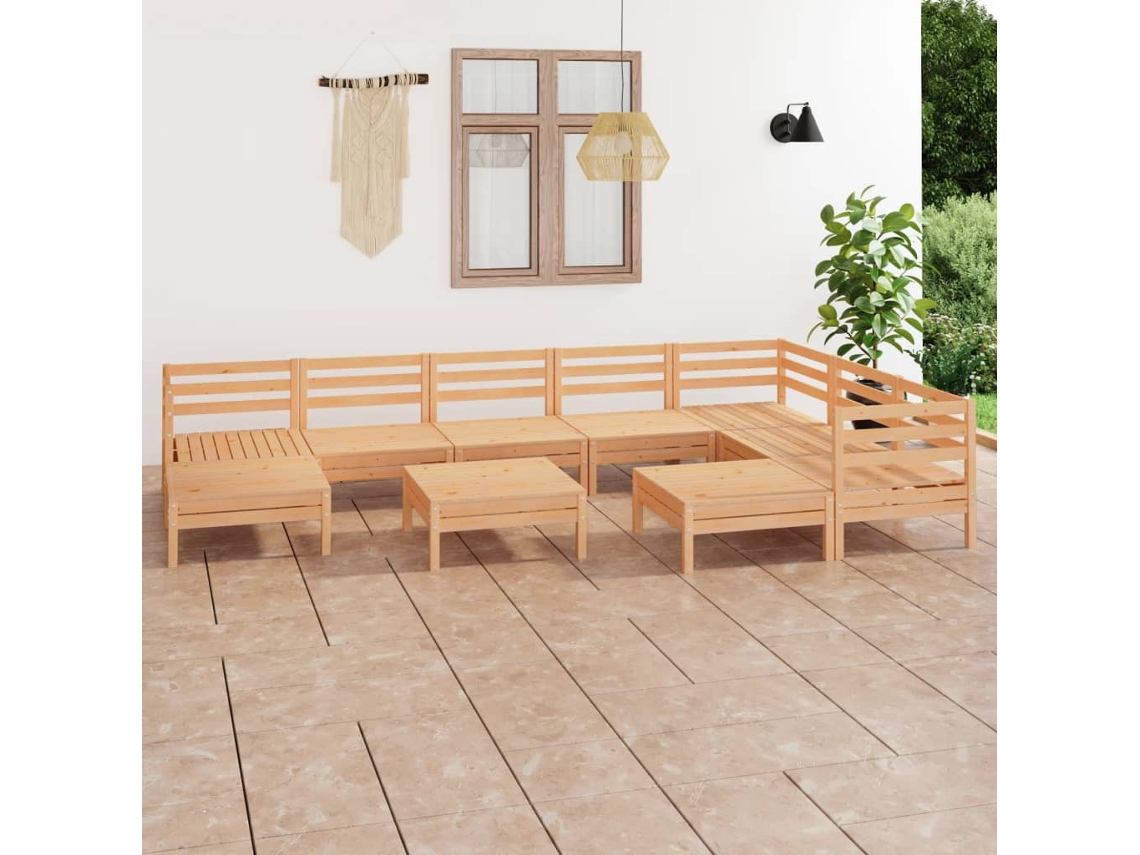 Vidaxl 10 Pcs Conjunto Lounge de Jardim Pinho Maciço
