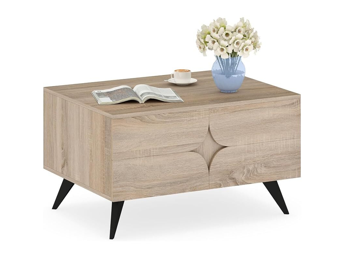 Mesa De Centro Costway Com Compartimento Aberto (46 X 80 X 60 Cm - Mdf - Natural)