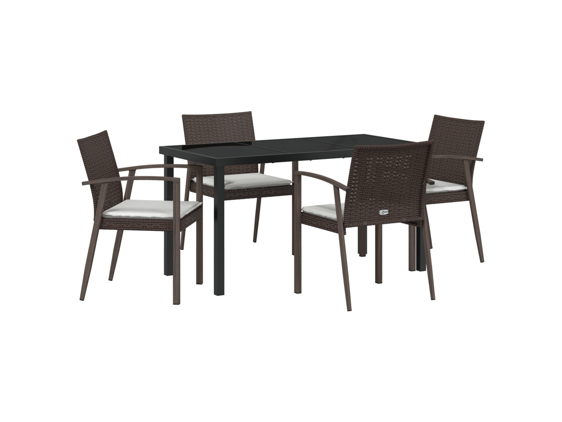 Conjunto 5 Conjunto De Jantar Para Jardim Vidaxl Castanho Vime Pe (140 X 70 X 73 Cm)