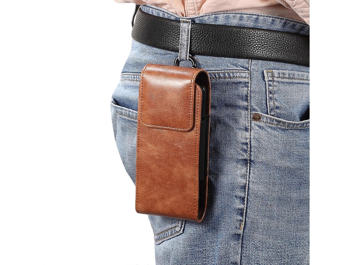 Bolsa De Cintura Em Couro Com Textura De Pele De Cordeiro Para Celular Dobrável.