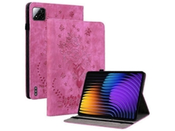Capa Para Xiaomi Pad 7 Pro / Pad 7 Com Porta-cartões, Revestida Em Couro Sintético Resistente A Arranhões E Com Estampa De Flor Rosa.