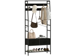 Cabideiro Industrial com 2 Gavetas, Prateleira, 8 Ganchos, Preto SOLENNE VALEURS