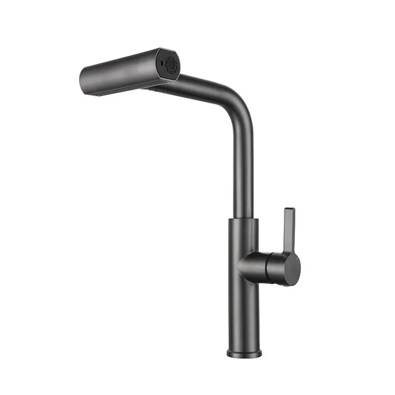 Torneira de Cozinha Tipo Cascata com 4 Modos de Jato e Ducha Extensível, para Água Quente e Fria. MDUG (cinza Metálico)