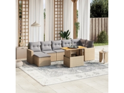 Vidaxl 8 Pcs Conjunto De Sofás P/ Jardim Com Almofadões Vime Pe Bege