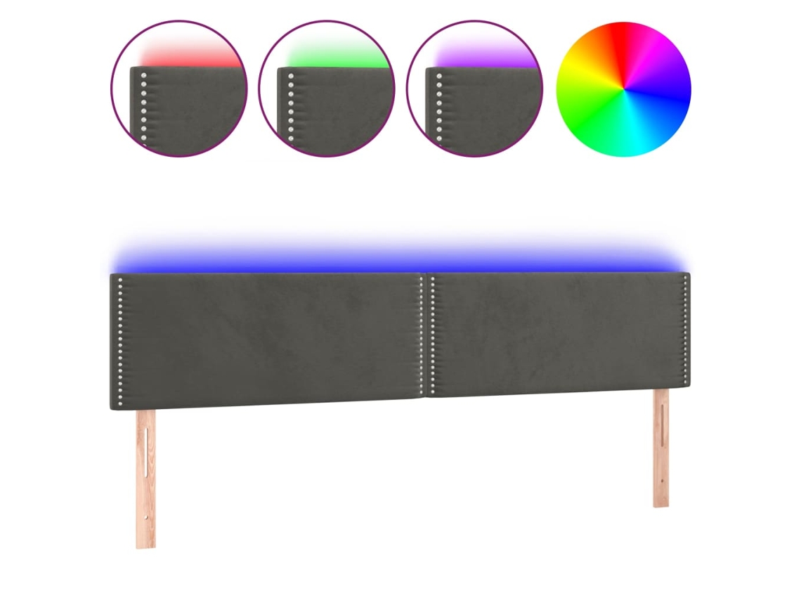 Conjunto de 2 Cabeceiras de Cama com Luzes Led Veludo Cinza Escuro MAISON EXCLUSIVE (200x5x78 cm)