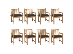 Vidaxl Cadeiras De Jardim C/ Almofadões Cinza-acast. 8 Pcs Teca Maciça