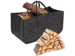 Rebe bolsa de Fieltro Plegable para Leña Con Asas, Canasta Portátil Resistente Multiuso 50x25x25 Cm Negro