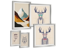 Galeria De Pinturas Murais Pôsteres Minimalistas Abstratos Moldura Prateada Quadros Para A Sala De Estar Espelharte (conjunto De 5 Imagens)