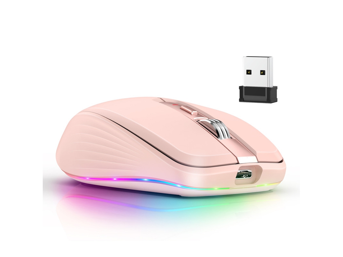 Rato Yizhood M303 Usb2.4g Bt5.1 Type C Sem Fio De Modo Duplo Recarregável Para Jogos 2400 Dpi Rgb Light Rosa