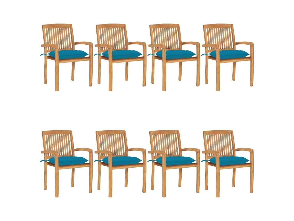 Vidaxl Cadeiras De Jardim Empiháveis C/ Almofadões 8 Pcs Teca Maciça