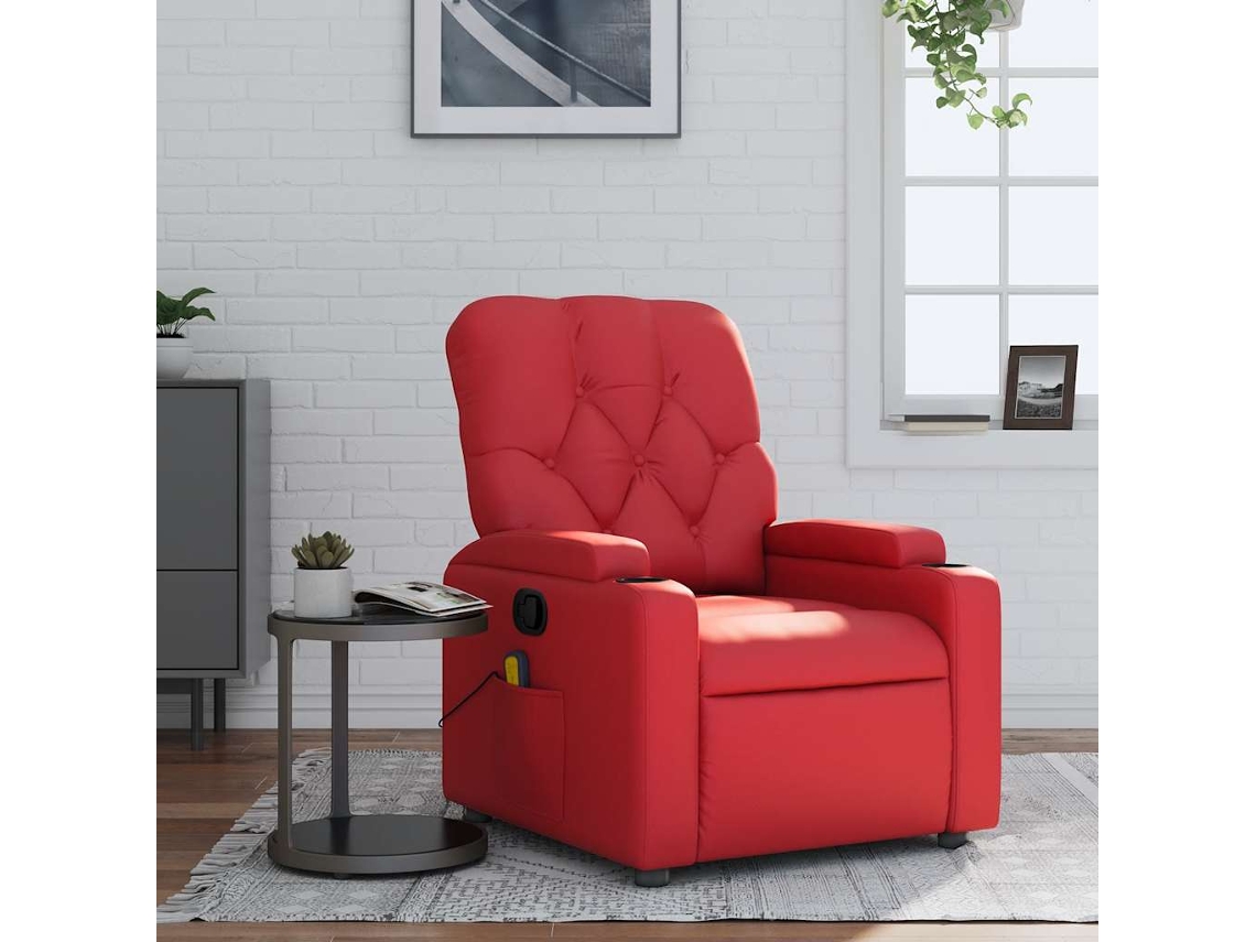 Vidaxl Poltrona De Massagens Reclinável Couro Artificial Vermelho