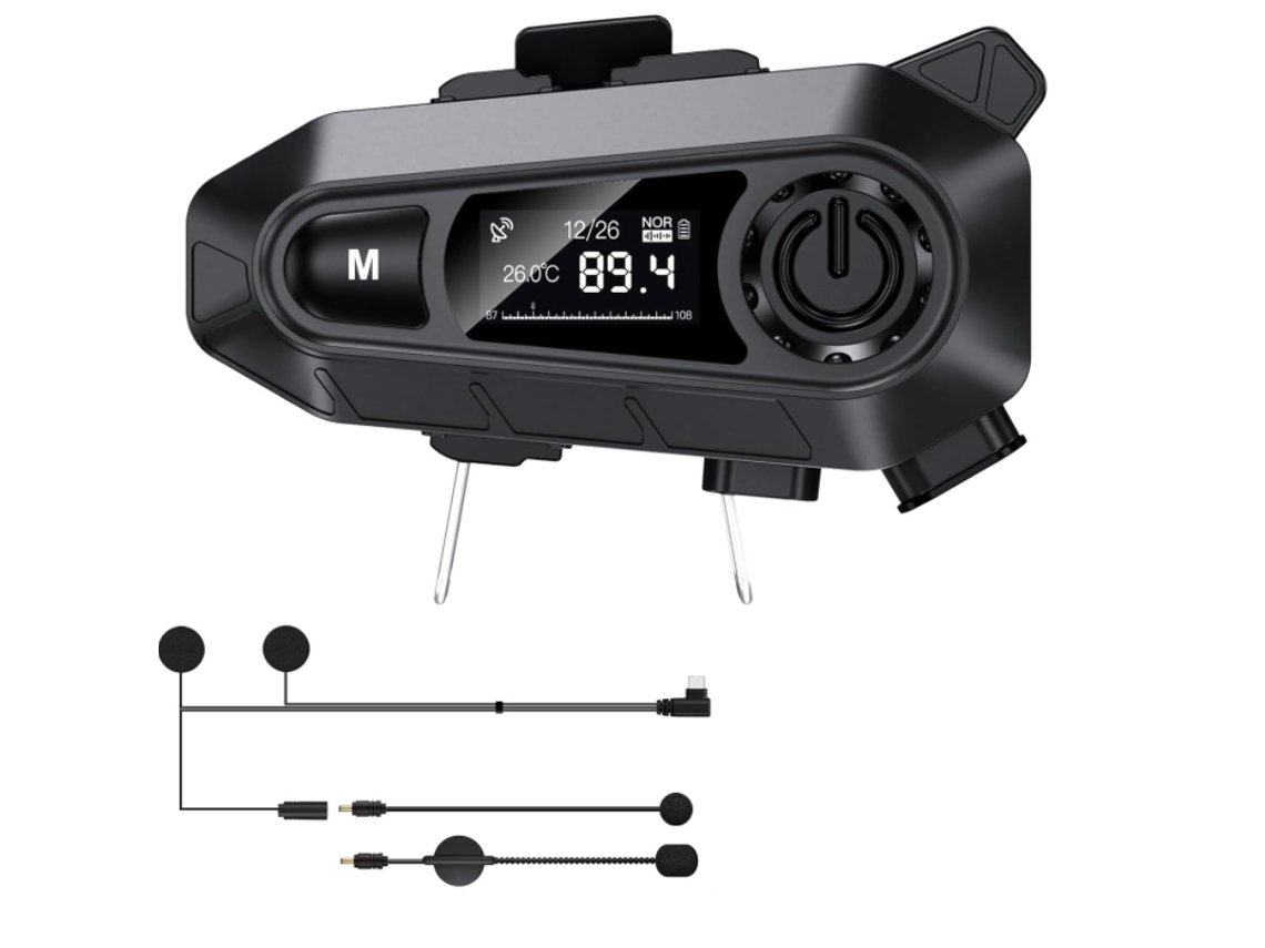 Fone de Ouvido Bluetooth para Motocicleta com Display Led Rádio e Música Hifi IPX6 JIAPEI (preto)
