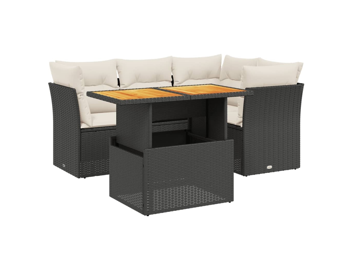 Conjunto 5 Sofás de Jardim com Almofadões VIDAXL Vime Pe Preto