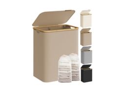 Cesto De Roupa Suja Com Dois Compartimentos Em Tecido Oxford, Castanho-camelo, 38,5 X 52 X 70,5 Cm