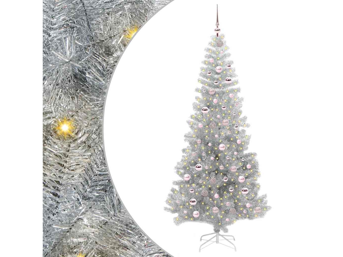 Árvore De Natal Artificial Com Led Vidaxl Prateado Plástico (210 Cm)