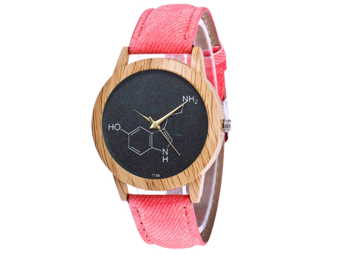 Relógio de pulso casual Zhoulianfa com pulseira de jeans rosa e mecanismo de quartzo.