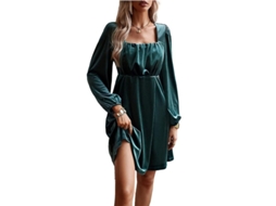2026 vestido de Terciopelo a Line de Manga Larga Con Cuello Cuadrado Y Cintura Alta para Mujer