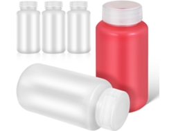 Conjunto De 5 Frascos De Amostra De Plástico De 250 Ml Com Tampas Brancas.