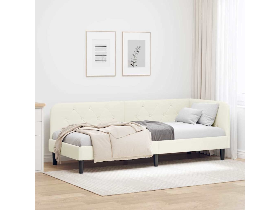 Vidaxl Estrutura De Cama De Canto Creme 80 X 200 Cm Veludo