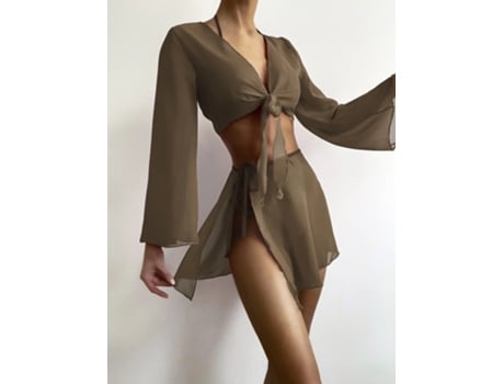 Conjunto de Quatro Peças de Maiô Biquíni Feminino Cor Sólida (L)