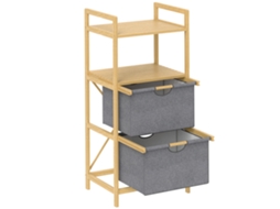 Cesto Roupa Bambu 35,4l, 2 Cestos Tecido.-uu