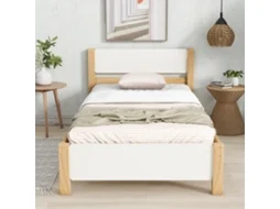 Cama Solteiro Pinheiro Pé Central Mdf Branco Natural 90x200 Cm