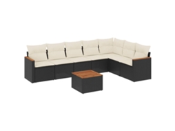 Conjunto 8 sofás de jardim VIDAXL com almofadões vime PE preto