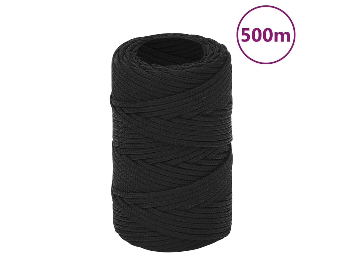 Vidaxl Corda De Barco 2 Mm 500 M Polipropileno Preto Completo