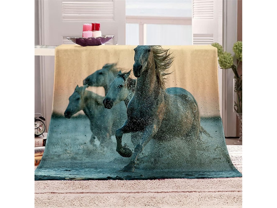 Manta de Flanela Fansu Estampa 3d Cavalos Colcha Inverno Macia e Fofa Microfibra para Sofá Adequada Adultos Cr