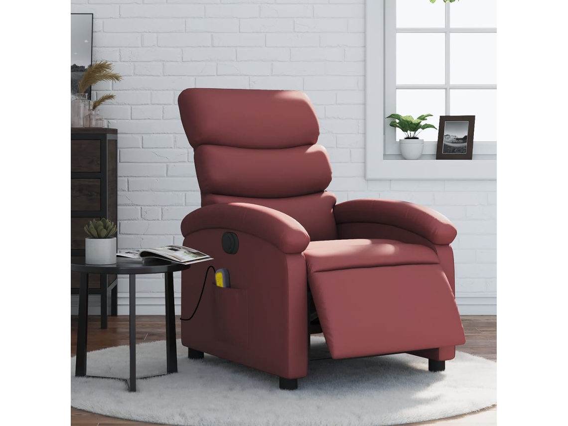 Vidaxl Poltrona Massagens Reclin. Elétrica Couro Artif. Vermelho-tinto