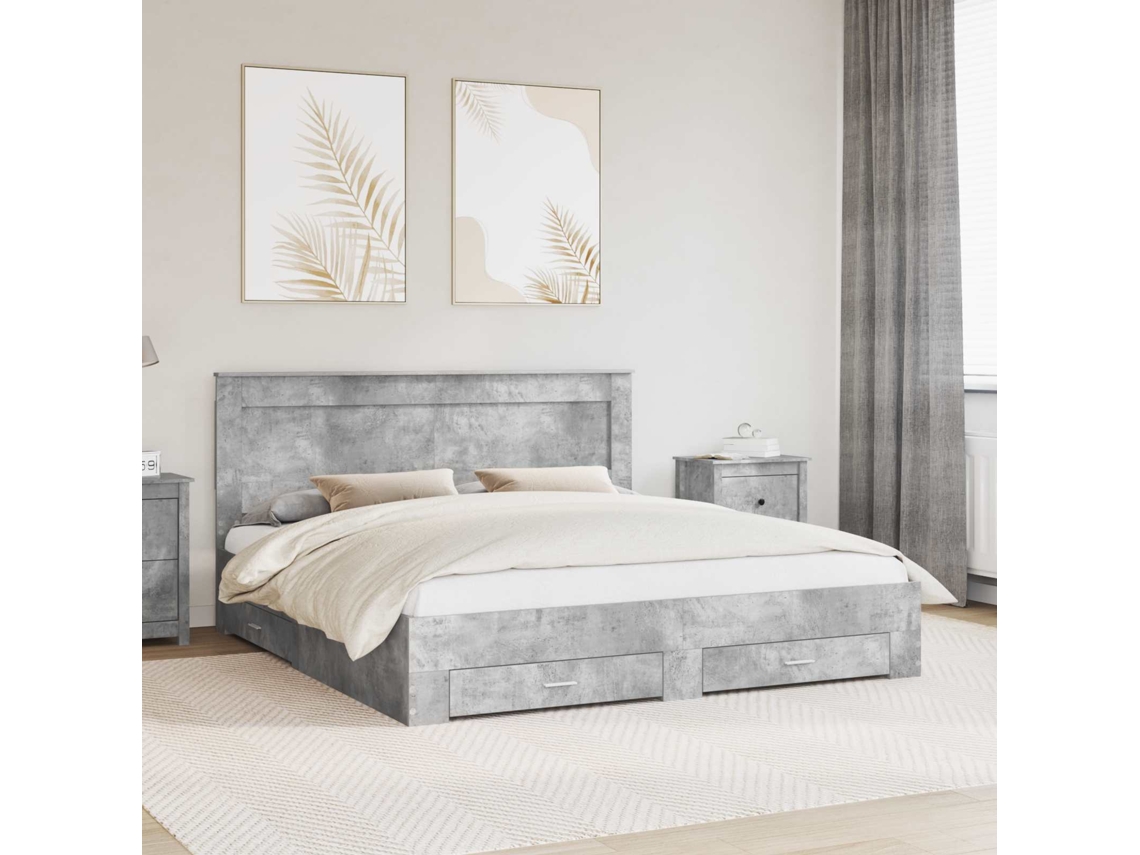 Vidaxl Estrutura Da Cama Cinzento 180 X 200 Cm Derivados De Madeira