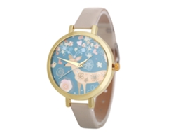 Relógio de Pulso Feminino de Quartzo com Pulseira Pu Estilo Moderno Bege