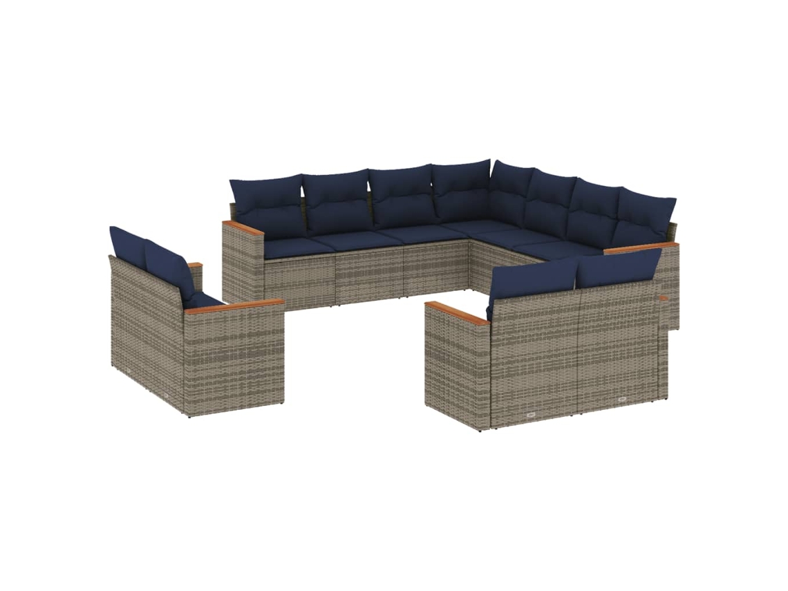 Conjunto de Sofá de Jardim, 11 Peças, Almofadas, Rattan Cinza MAISON EXCLUSIVE