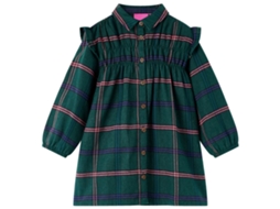 Vestido De Criança Com Manga Comprida E Folhos Verde-escuro 104
