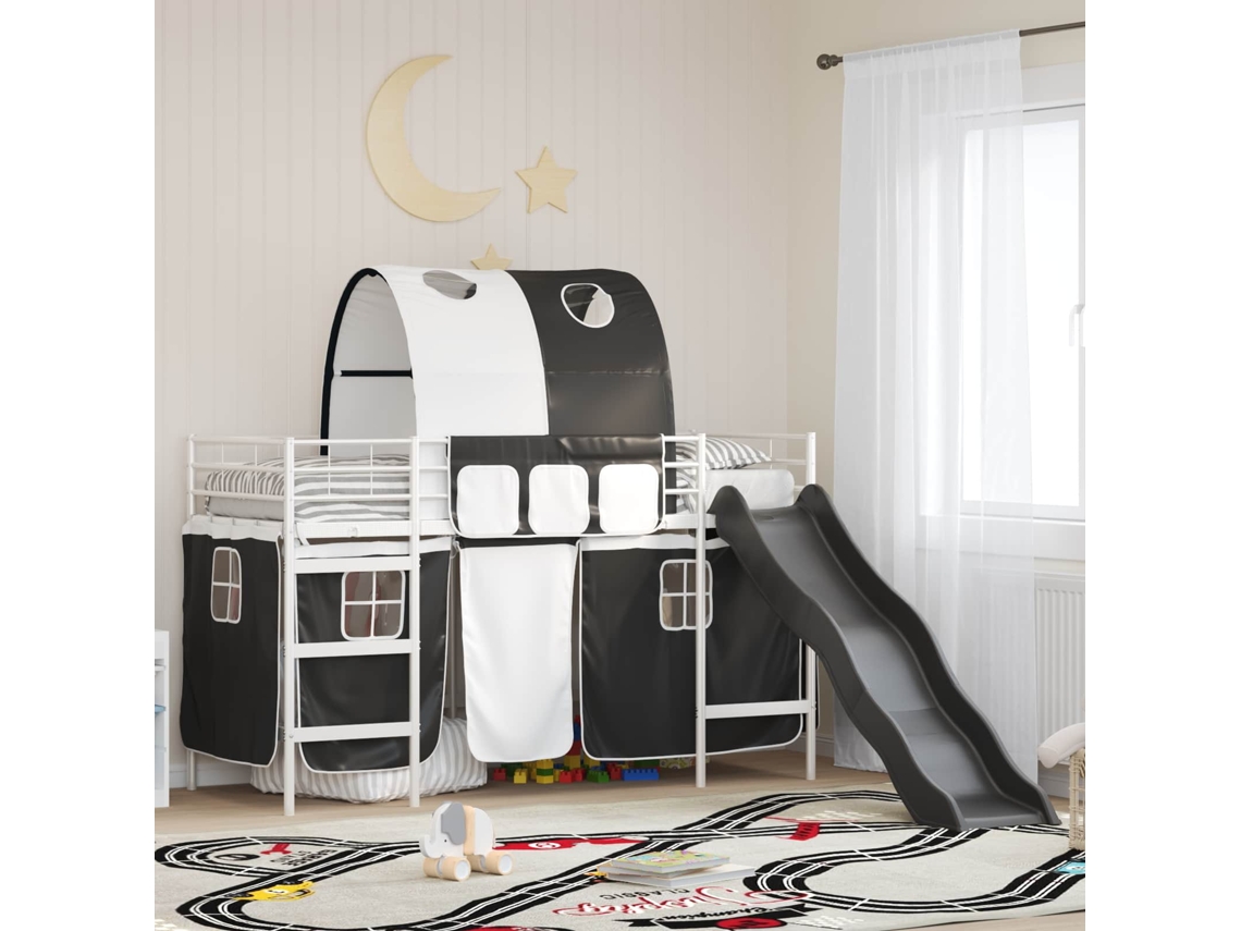 Vidaxl Cama Loft Para Crianças Branco E Preto 90 X 190 Cm Metal