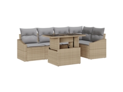 Conjunto 6 Conjunto De Sofá De Jardim Vidaxl Bege Vime Pe (100 X 55 X 73 Cm)