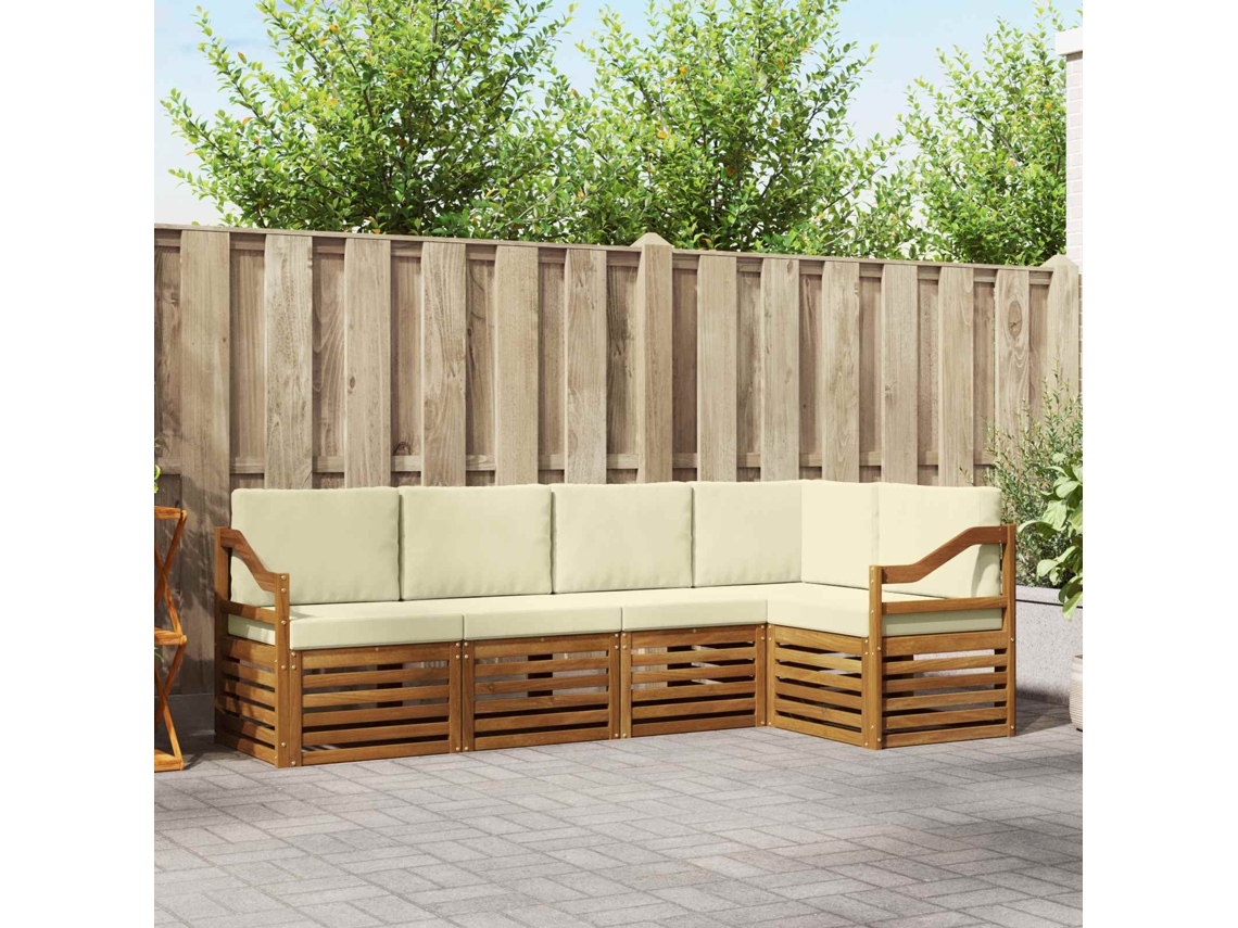 Vidaxl Conjunto De Sofás Para Exterior 5 Unid. Natural E Creme
