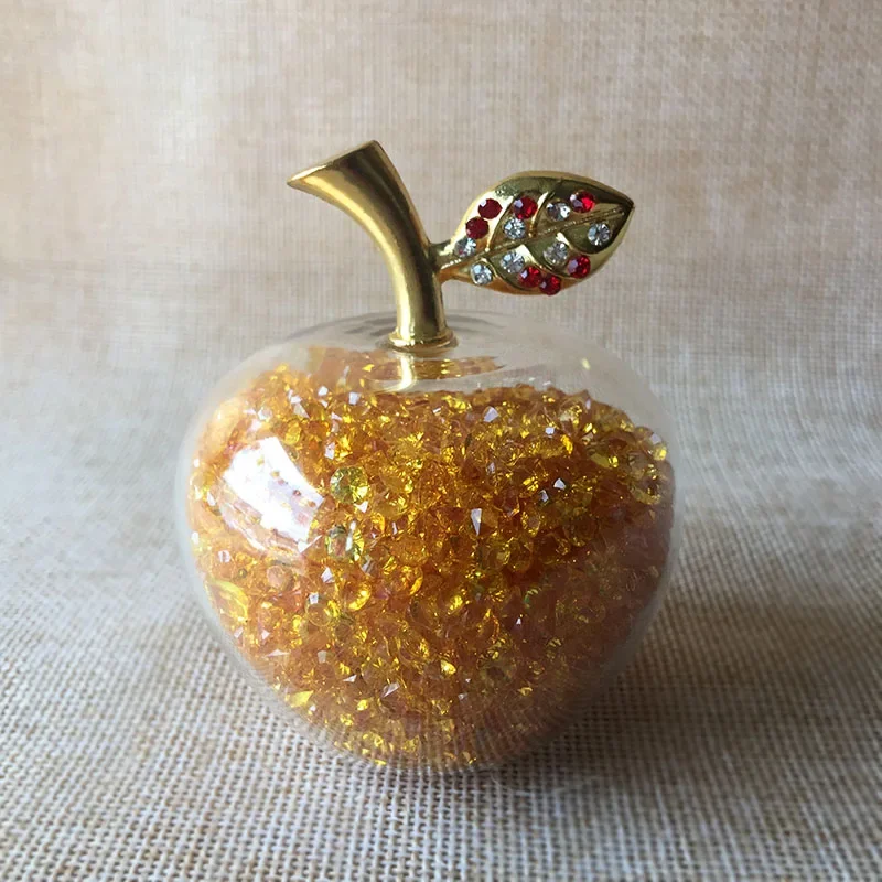 Miniatura de Maçã de Cristal, Incrustada com Diamantes Coloridos, Feita de Vidro. MDUG (amarelo, 80 Mm)