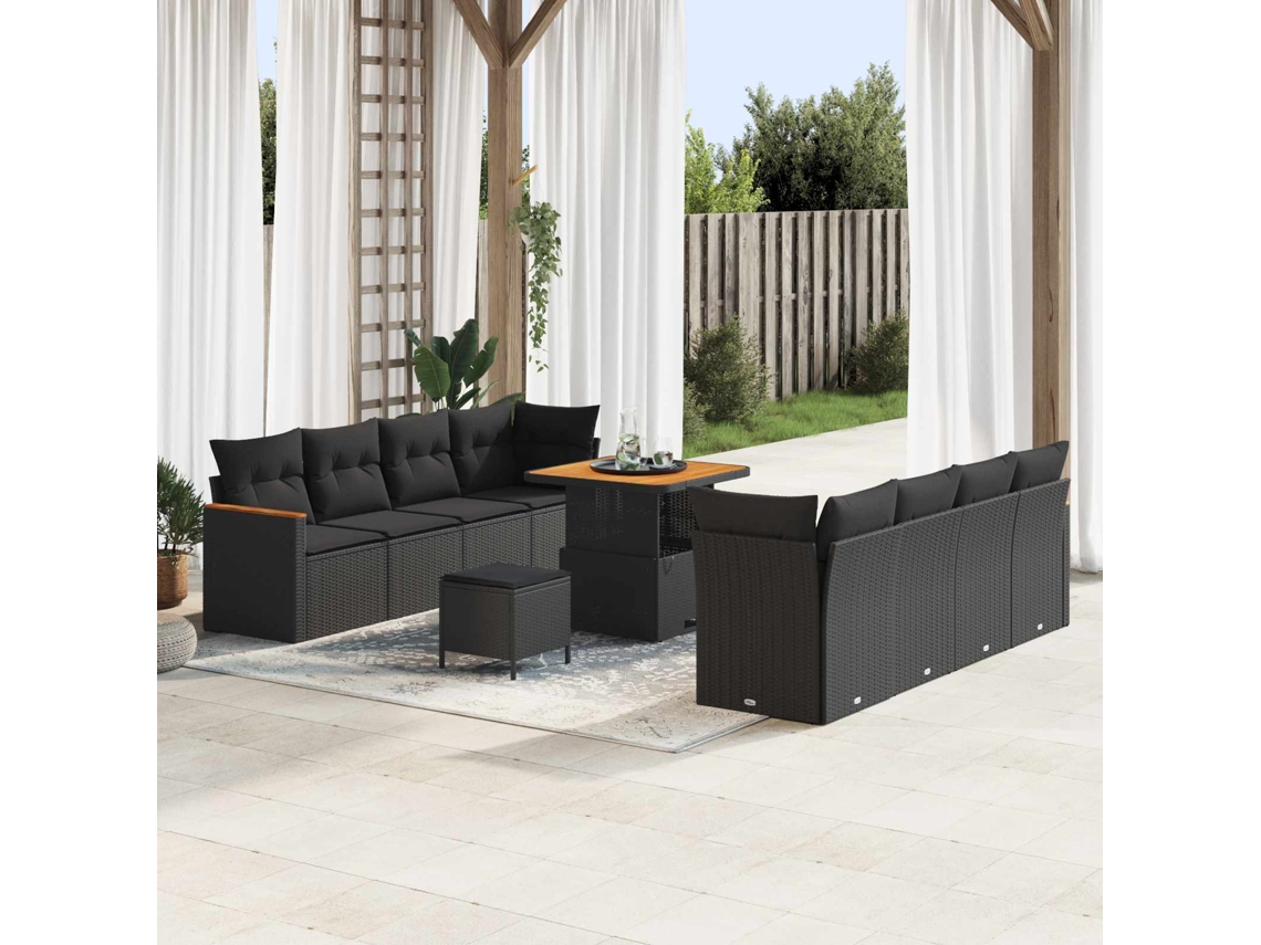 Vidaxl Conjunto De Sofá De Jardim 11 Unid. Preto Vime Pe